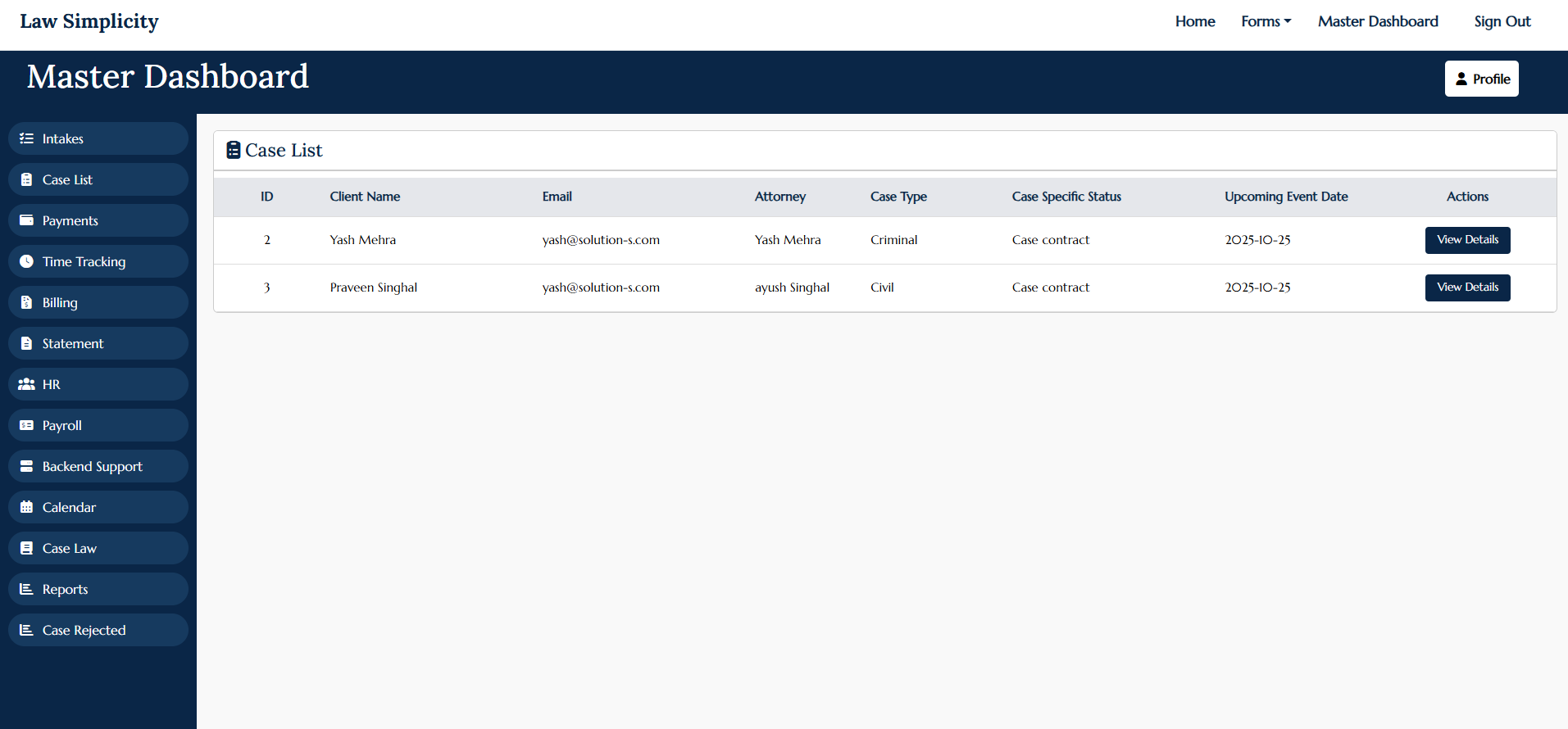 LawSimplicity Master Dashboard
